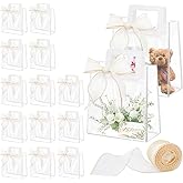 15 Pcs Clear Gift Bags with Handles, Transparent PVC Gift Bag with Ribbon, Reusable Plastic Shopping Bags, Heavy Duty Gift Wrap Bags for Bridal Party Baby Shower Wedding Birthday, 7x8x4In (White)