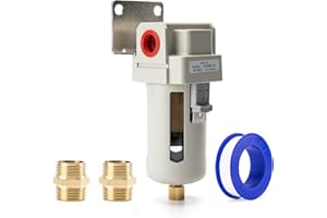 EBEIZZI 1/2" NPT Air Dryer for Compressor | Compressed Air Line Filter | 5 Micron Brass Element|Bracket, Poly Bowl, 145 psI