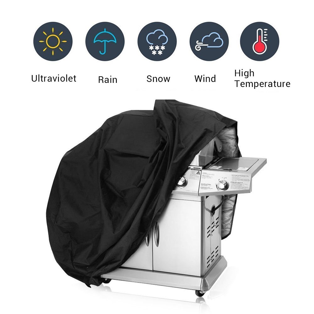 MAXFE.CO Gas Grill Cover, 145 cm Heavy Duty BBQ Cover Waterproof Outdoor Barbeque Grill Cover for Weber, Char Broil, Brinkmann with Drawstring and Spring Lock