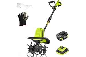 SnapFresh Cordless Tiller Cultivator, 20V Electric Garden Tiller with 4.0AH Battery and Fast Charger, 300 PRM Battery Powered Rototiller, 9" Width 6.6" Depth, 3 Speed Handheld Tiller with Steel Tines
