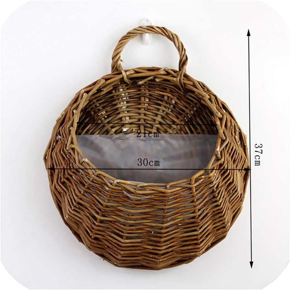 Hand Made Wicker Wall Hanging Flower Basket Flower Pot Planter Rattan Vase Basket Home Garden Wall Decor Storage Container,Piliu L
