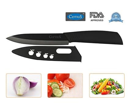Clytius 25Cm Ceramic Kitchen Knife,Black Blade, Black Handle Knife - Pack Include 5 Inch Blade Knife ,(Pack Of 1)