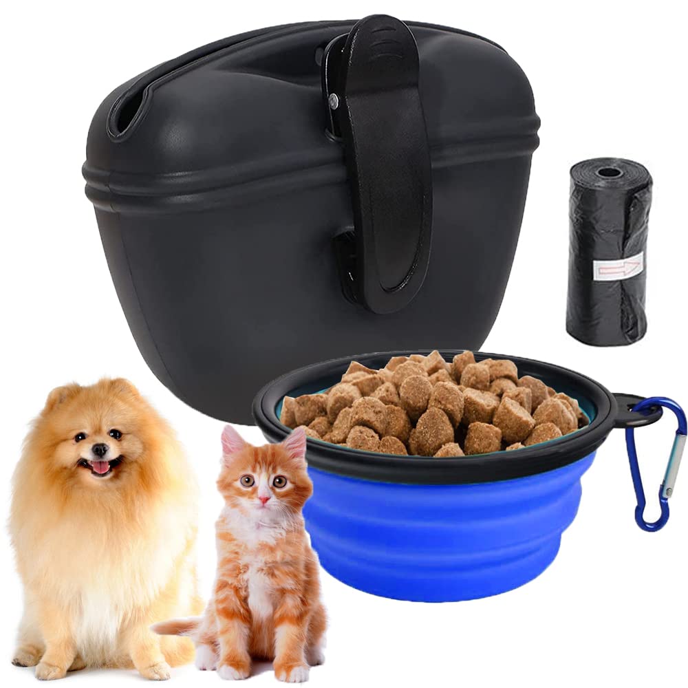 Oubesty Dog Treat Pouch, Silicone Dog Treat Bag with Poop Bag Dispenser Treat Pouch For Dog Training and Water Bowl - Food Grade Silicone BPA Free