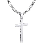 Gnamy Cross Necklace for Men Boys Stainless Steel Bible Verse Cross Pendant with Cuban Link Chain (22+2 Inches) | Easter Christian Religious Jewelry Gifts