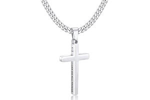 Gnamy Cross Necklace for Men Boys - Stainless Steel Bible Verse Cross Pendant with Cuban Link Chain (22+2 Inches) | Valentines Christian Religious Jewelry Gifts for Him