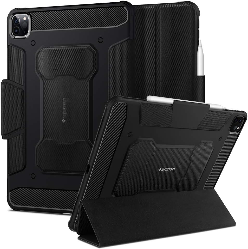 Spigen Rugged Armor Pro Designed for iPad Pro 11 Case 2020 & 2018 with Pencil Holder - Black