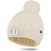 BERGWEISER Kids LED Beanie with Light, 3 Modes Headlamp Beanie Pompom Hat, Rechargable Removable USB, Gift