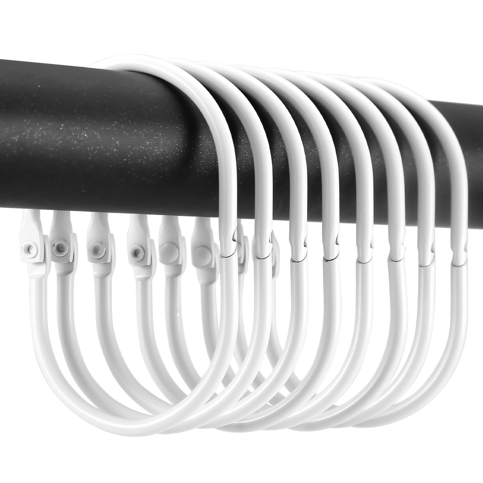 Photo 1 of Goowin Shower Curtain Rings, 12 Pcs Shower Curtain Hooks, Oval Snap Shower Rings for Curtain, Metal Shower Curtain Rings Rust Proof, Glide Smoothly Shower Hooks for Shower Curtain Rod (White)