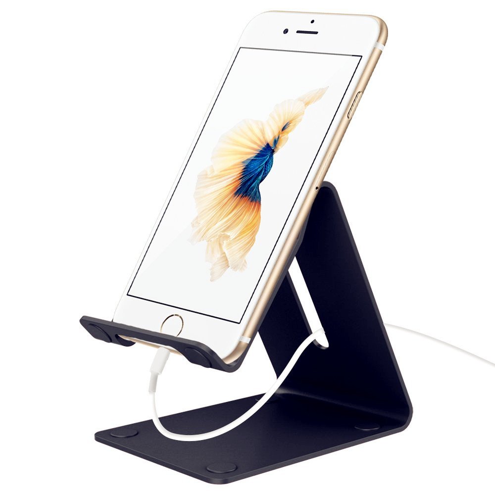 Cell Phone Stand, Swelt Phone Stand Cradle, Dock, Holder for iPhone 8 X 7 6 6s Plus 5 5s charging, all Android Smartphone, Accessories Desk, Switch and more- Black (Black#1)