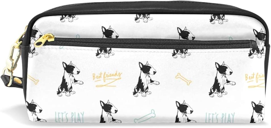 Amazon ペンケース 英語 ブル テリア 柄 革製 筆箱 化粧ポーチ 並行輸入品 ペンケース 文房具 オフィス用品