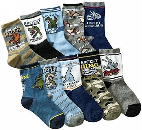 FANTASIEN 10 Pairs Boys Cotton Socks Dinasour Pattern Kids Socks Size Ages 4-7 Years (dinasour, 4-7T)