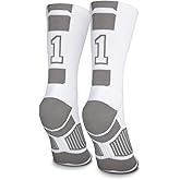 ChalkTalkSPORTS Custom Team Number Crew Socks | Youth & Adult Athletic Socks White | Choose Your Number