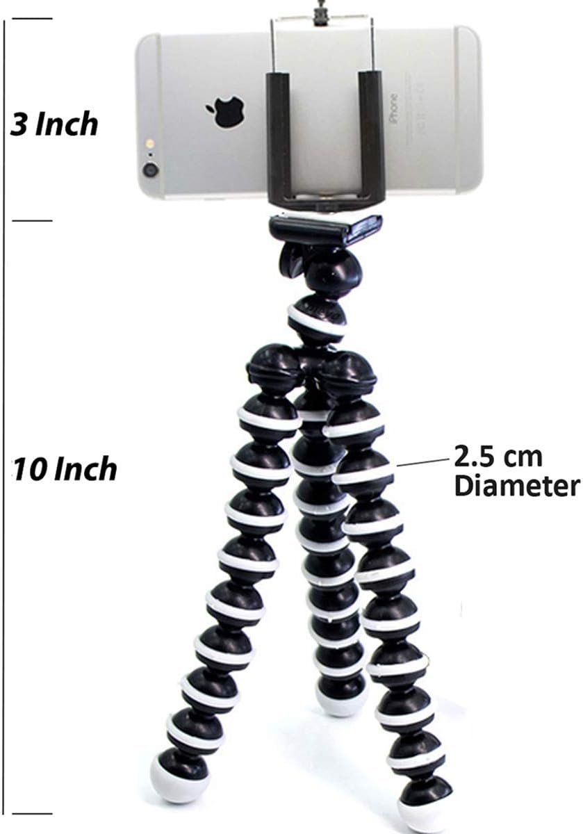 TROVON ABS Plastic Foldable Octopus Mini Gorilla Tripod Stand for Mobile Camera, DSLR, Smartphone and Action Cameras(13-inch, Black/White)