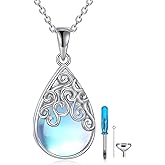 CRMAD Urn Necklaces for Ashes Sterling Silver Moonstone/Turquoise/Larimar/Black onyx Teardrop Urn Cremation Necklace for Wome Ashes