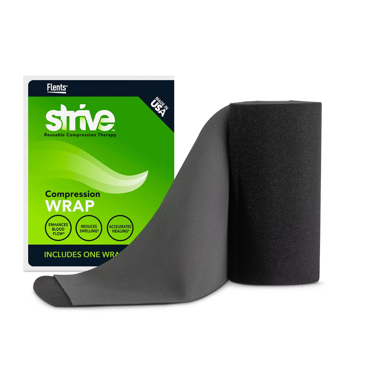 Photo 1 of STRIVE Compression 4"x60" Therapy Wrap for Wrist, Arm, Leg, Ankle, Elbow, Enhances Blood Flow, Reduces Swelling, Accelerates Healing, Black, Made in The USA