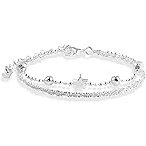 Watforsh Silver Star Charm Bracelet for Women Layered Adjustable Beaded Chain Bracelet for Y2k Stackable Link