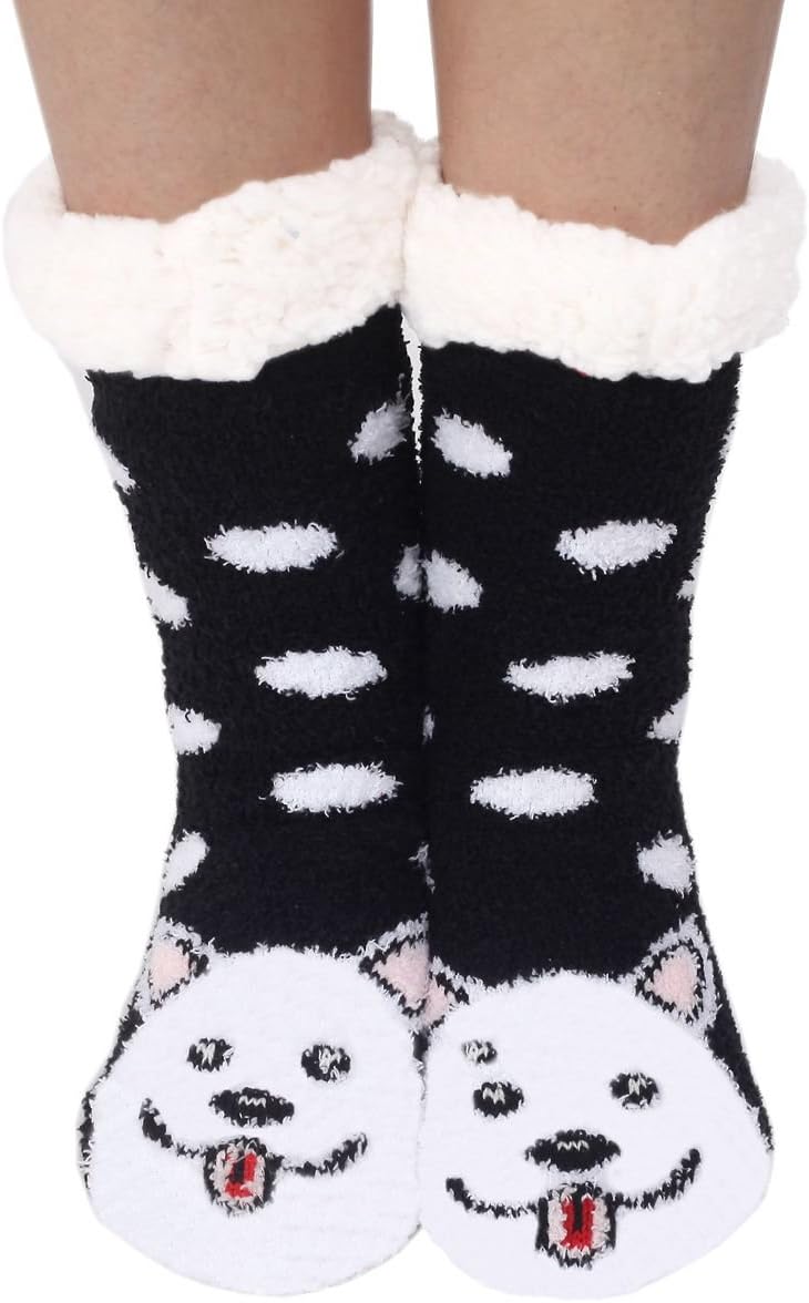 Marlong Womens Warm Soft Cute Cartoon Animals fuzzy Cozy Non-Slip Winter Indoor Slipper Socks