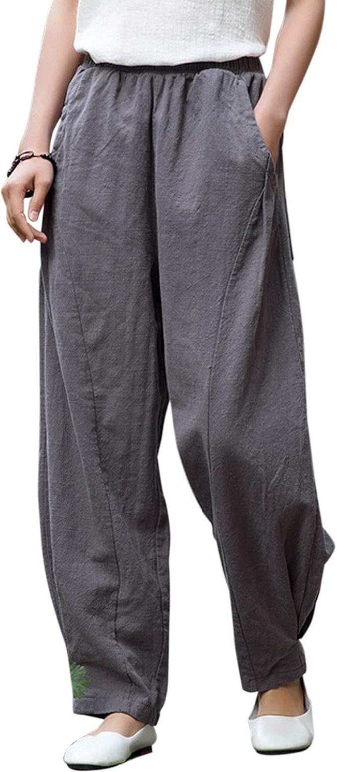 Aeneontrue Women's Linen Lantern Pants Casual Loose Wide Leg Trousers