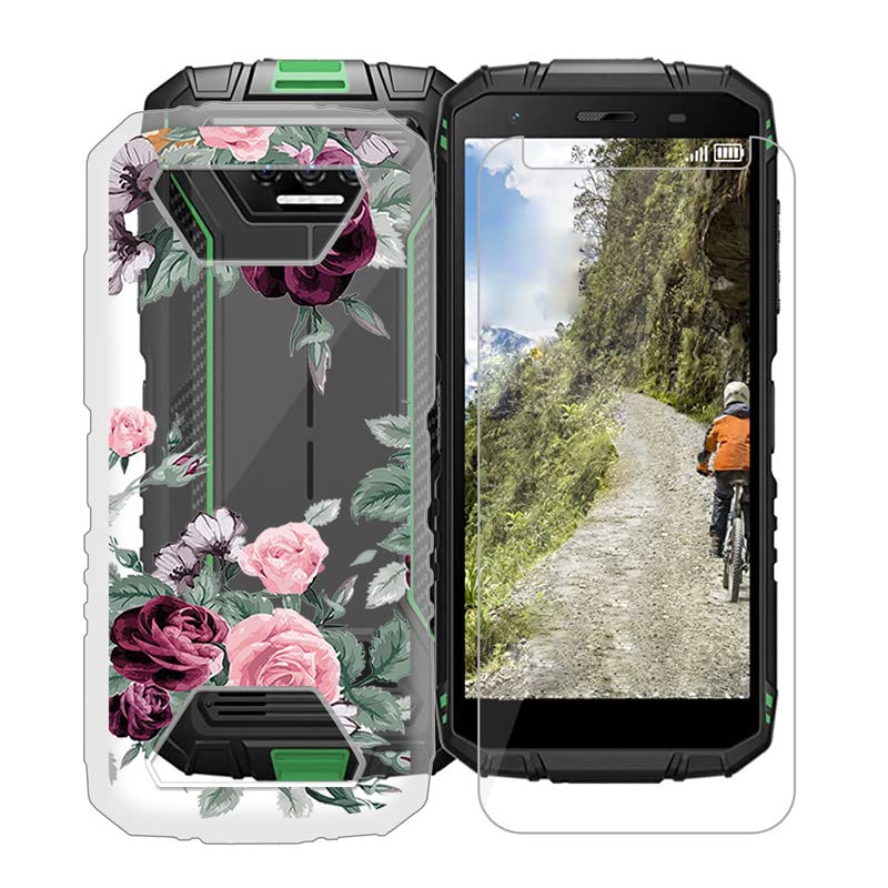 KJYF Case for Doogee S41 Pro (5.50"), with [1 x Tempered Glass Screen Protector], Shockproof Soft Cover Bumper [Anti-Scratch] [Anti-Yellow] Phone Case for Doogee S41 Pro - Rose Flower