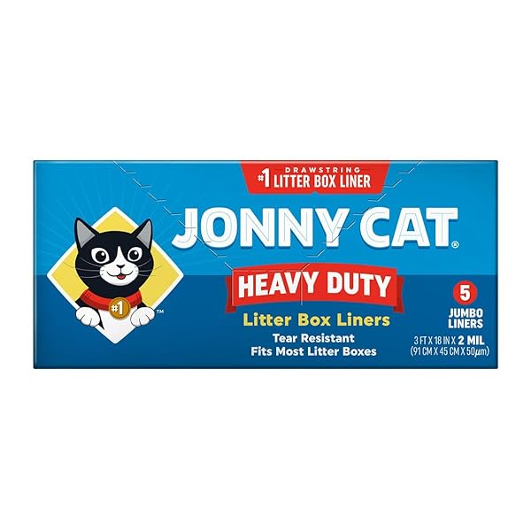 JONNY CAT LITTER BOX LINERS: HEAVY DUTY – TEAR & LEAK RESISTANT – DRAWSTRING CLOSE – JUMBO, 5 COUNT