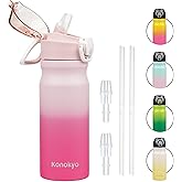 Konokyo Insulated Water Bottle with Straw and Carry Loop,18 oz Stainless Steel Double Wall Vaccum Metal Water Flask with Leak-proof Lid,Cherry