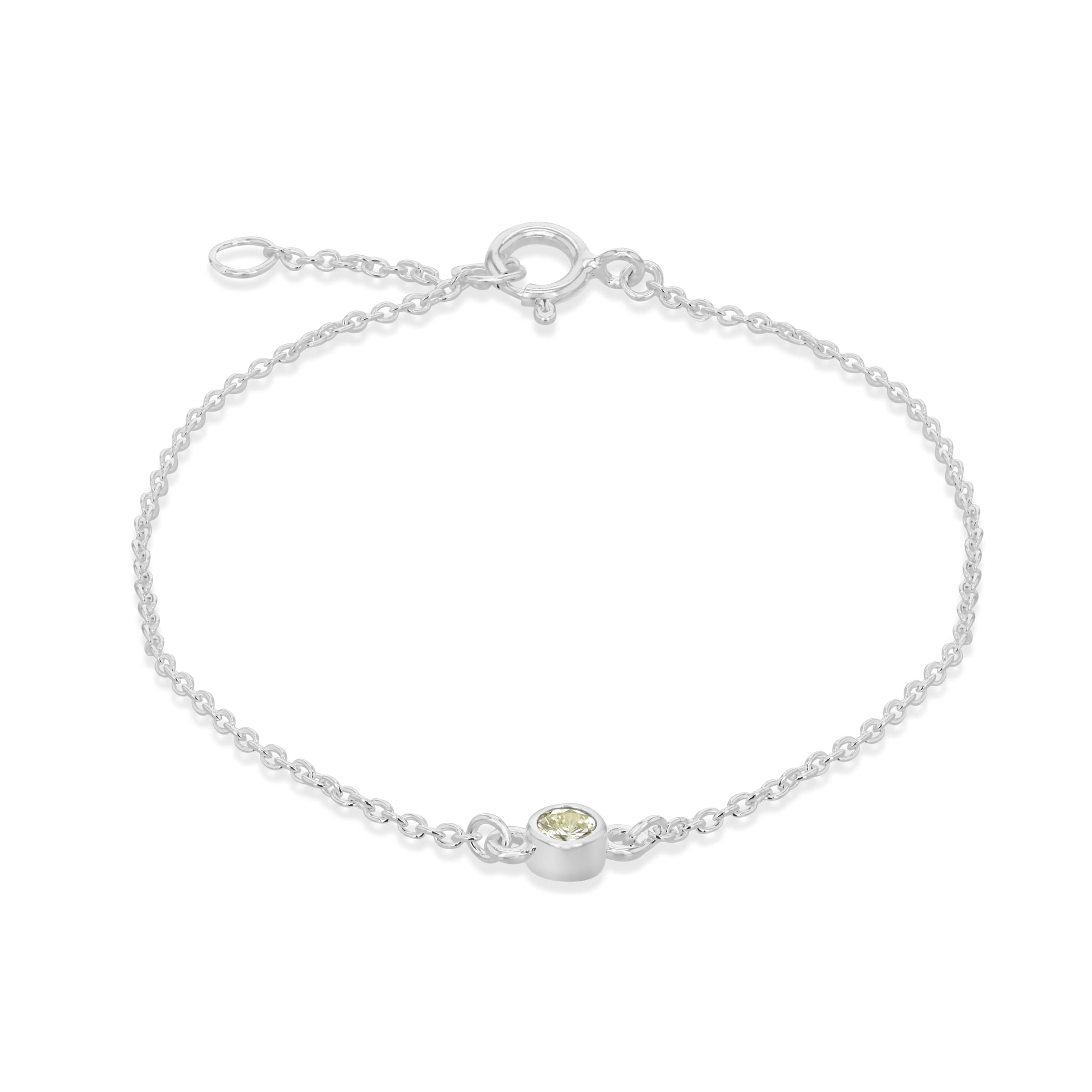 Tuscany Silver Women's Sterling Silver Adjustable Bracelet - Light Green CZ August Birthstone - 16cm/6.25"- 18cm/7"