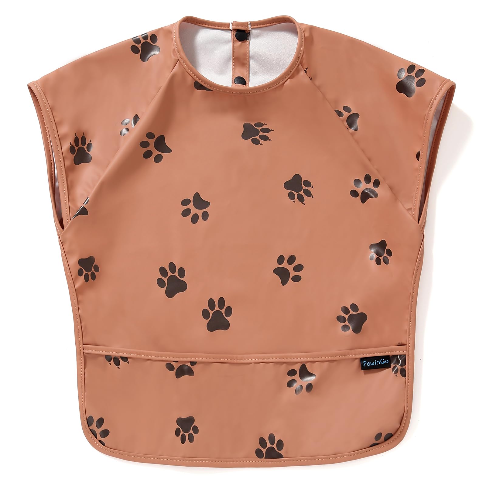 PewinGo Weaning Bib with Short Sleeves & BLW, Soft and Skin-Friendly Material, Coverall Bibs for Baby Feeding, Waterproof and Easy to Clean & Machine Washable, for Baby Infant Toddlers (Orange)