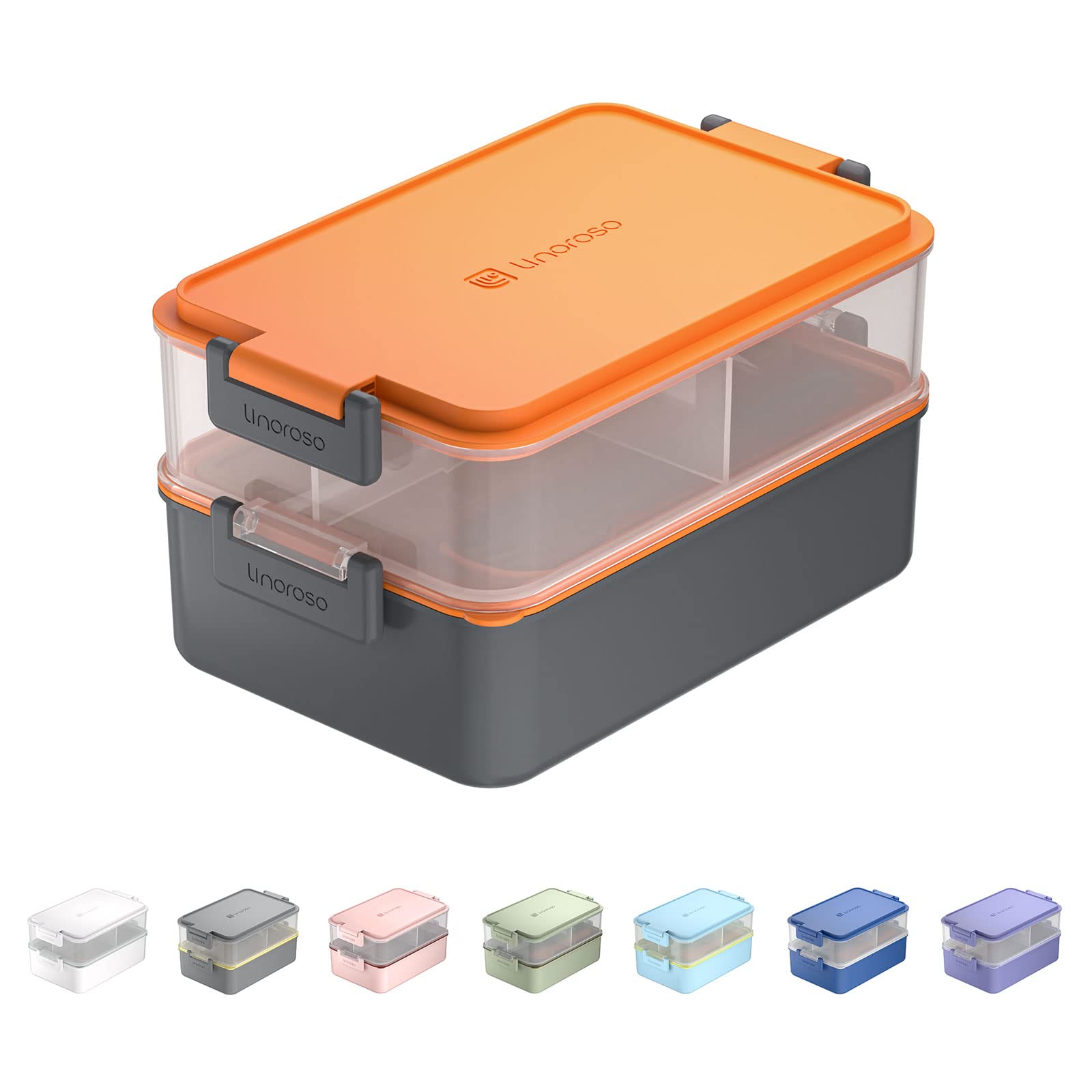 Photo 1 of linoroso Stackable Bento Box Adult Lunch Box | Meet All You On-the-Go Needs for Food, Salad and Snack Box, Premium Bento Lunch Box for Adults Include Utensil Set, Dressing Containers - Lava Orange