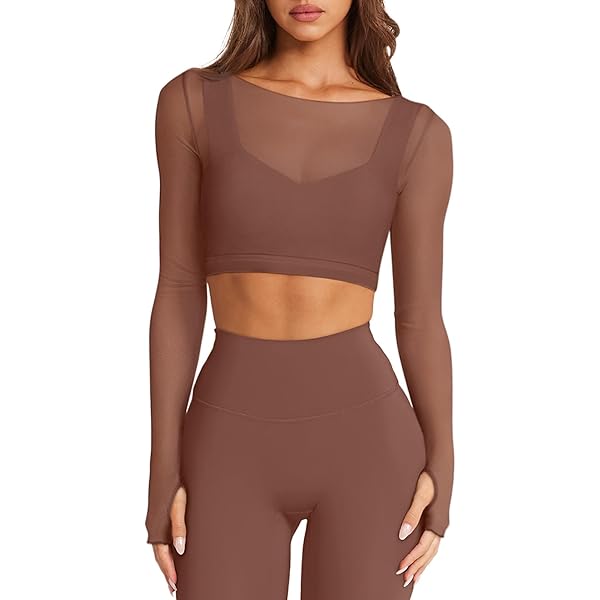 LASLULU Camisetas Cortas De Manga Larga Para Entrenamiento, Atletismo, Gimnasio, Sudaderas Casuales Recortadas Para Mujer Con Agujero Para El Pulgar, Caqui