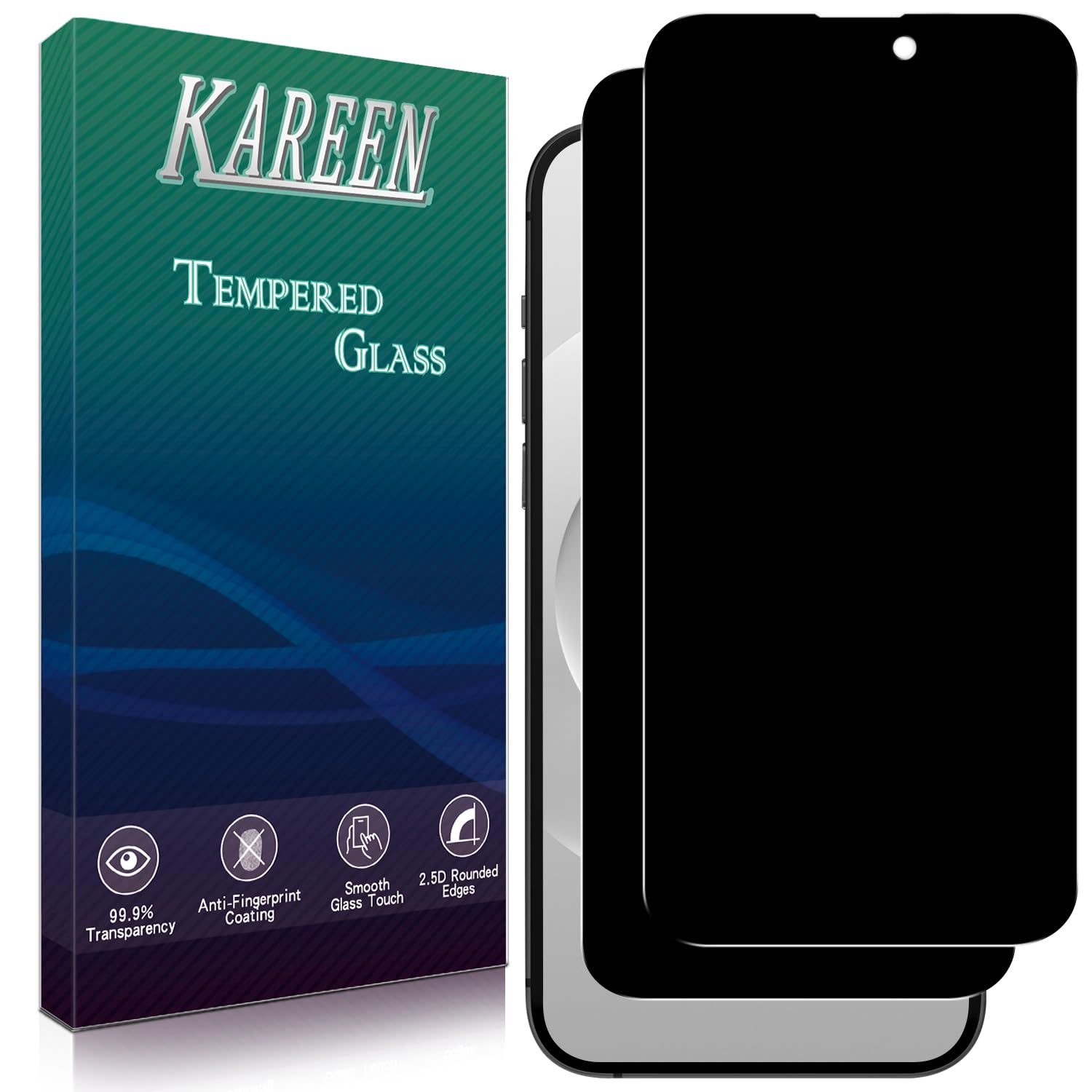 KAREEN 2 Pack Privacy Screen Protector Designed For iPhone 15 Pro Max/iPhone 15 Plus 6.7-inch Anti-Spy Private Tempered Glass Film, 9H Hardness, Easy to Install, Bubble Free, Case Friendly