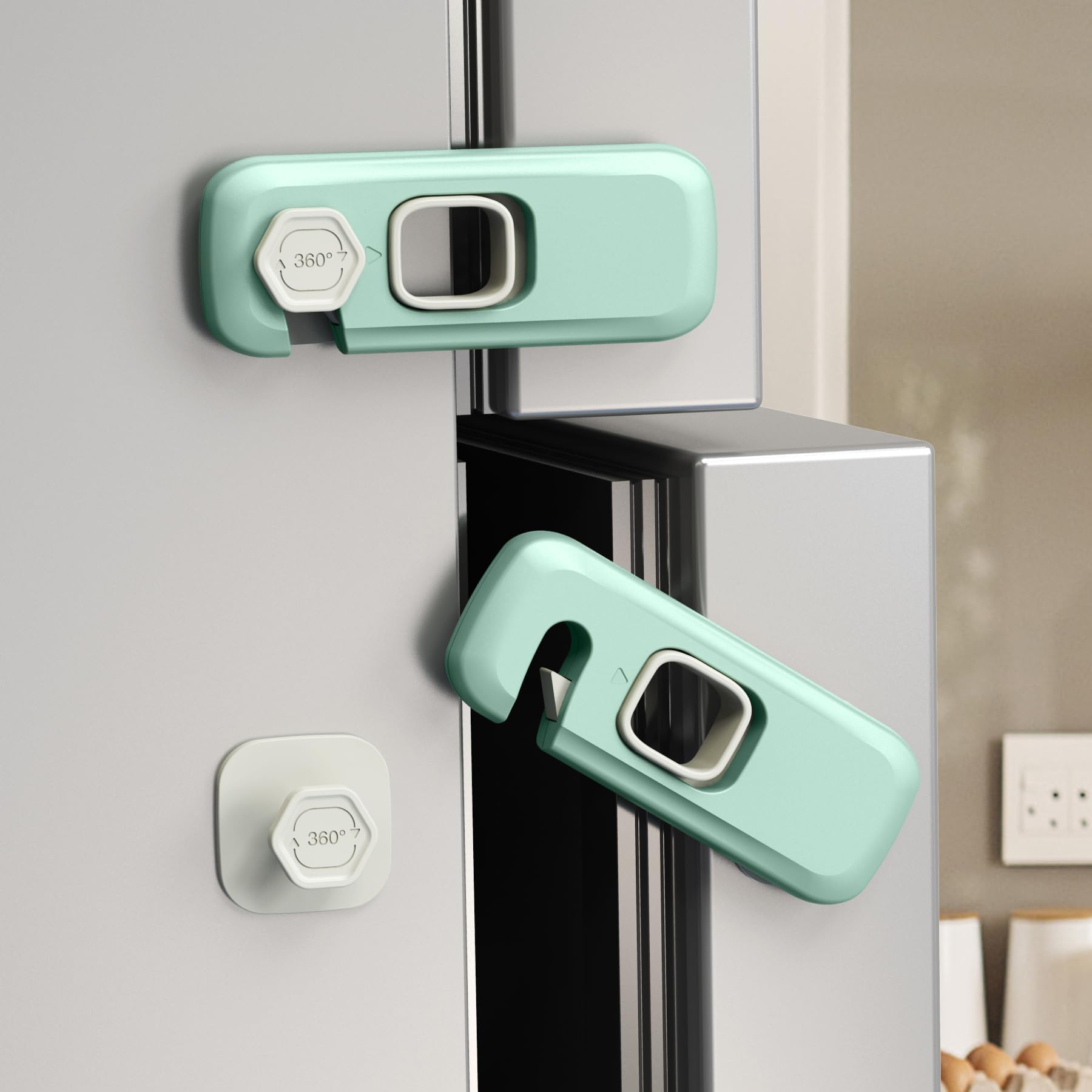 Photo 1 of 5 Pack Child Proof Refrigerator Lock, QYESWHSR Fridge Locks for Kids with Sticky Adhesive Pads, Child Safety Locks for Doors, RV Refrigerator, Oven Lock Child Safety Baby Cabinet Locks - Green Updated