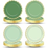 Wiooffen 48Pcs Sage Green Scalloped Party Plates 9inch Gold Foil Border Paper Plates Disposable Gradient Tableware Dinner Dessert Plate for Wedding Bridal Baby Shower Birthday Supplies
