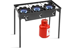 HAPPYGRILL Outdoor Camping Stove 3-Burner High Pressure Propane Gas Camp Stove with Detachable Legs