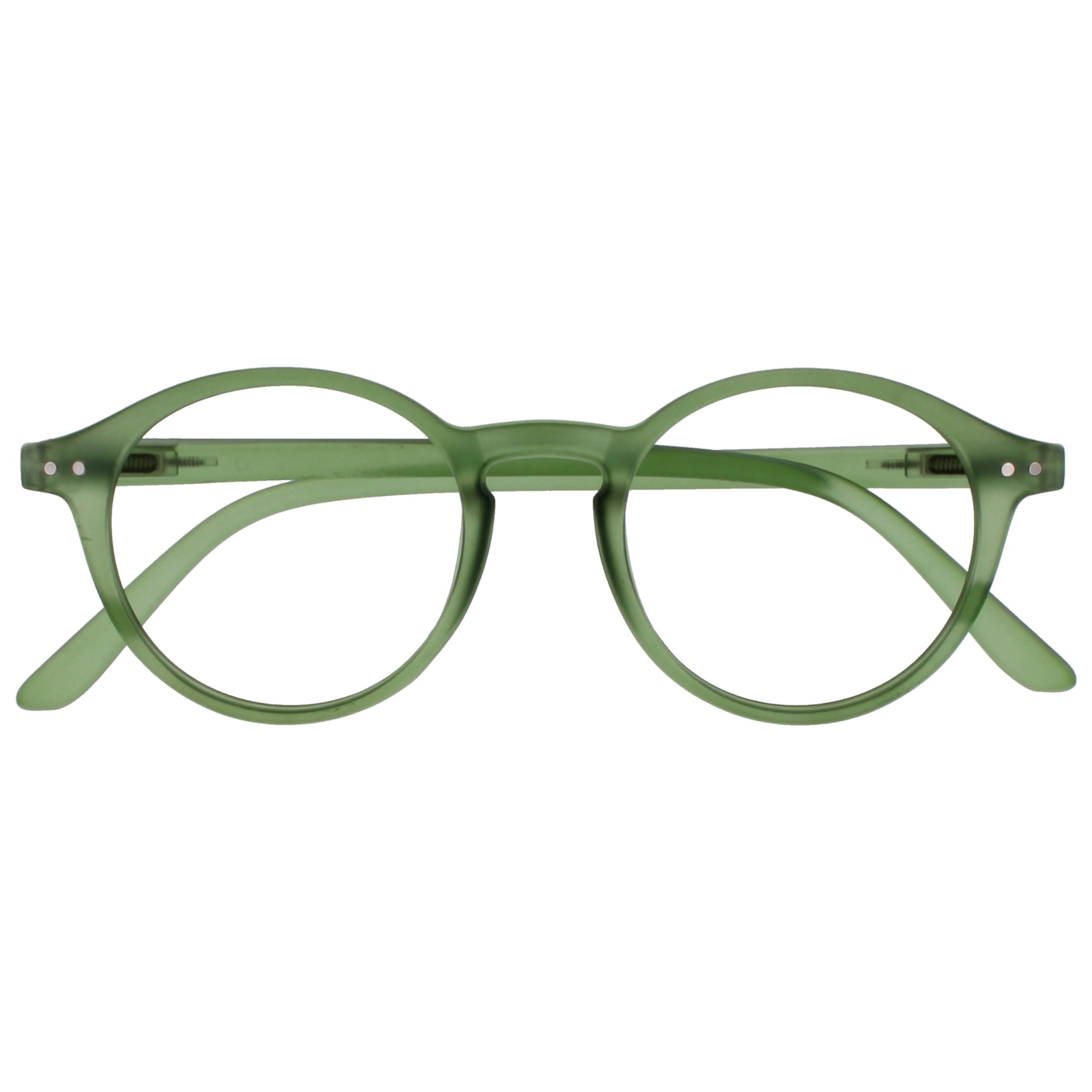 OPULIZE REY Reading Glasses - Retro Round Frame - Matt Green - Mens Womens - Spring Hinges - R56-6 - +1.00