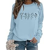 Lytiarul Flower Graphic Sweatshirt Women Vintage Floral Printed Long Sleeves Shirt Crewneck Hoodie Loose Fall Pullovers Tops