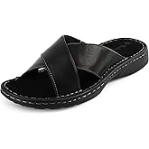 TIESTRA Mens Napa Leather Slides Sandals Soft Cushion Dress Sandals with Memory Foam Footbed Comfortable & Lightweight Summer Beach Indoor & Outdoor Slip On Casual Footwear