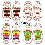 Shackcom No Tie Flat Shoelaces 4 Pack For Kids, Men & Women | Waterproof & Stretchy Silicone Tieless Shoe Laces | For Athletic & Dress Shoes, Hiking Boots & More | Eliminate Loose Shoelace Accidents