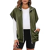 Fisoew Women's Zip Up Sweatshirts Sleeveless Oversized Casual Solid Color Sweatshirt with pockets