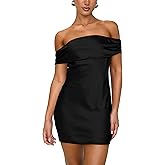 HYPERFIRE Women's Satin Off The Shoulder Mini Dress Tie Back Party Cocktail Dresses