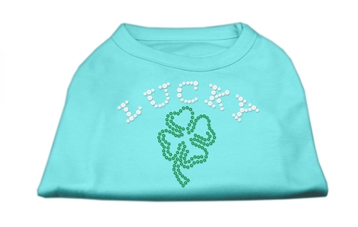 Mirage Lucky 4-Leaf Clover Outline Rhinestone Dog Shirt, Small, Aqua