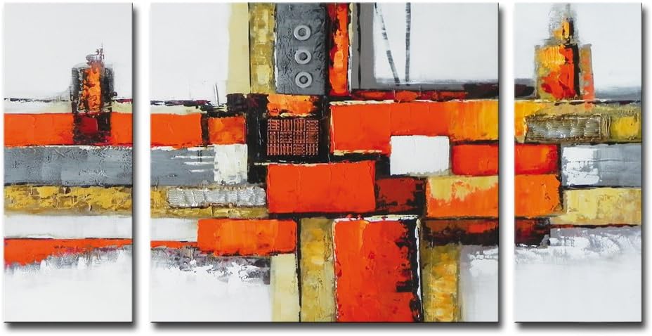 Paintings - Noah Art-Orange Wall Art, 100% Hand Painted Oil Painting by Palette Knife Modern Pictures, 3 Piece Stretched And Gallery Wrapped Large Abstract Canvas Wall Art for Living Room, 24Inch High X 48Inch Wide