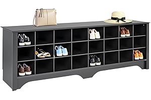 Prepac 24 Pair Shoe Cubby Bench, Entryway Bench, Mud Room Organization and Storage Bench for up to 24 Pairs of Shoes, Black, 15.5"D x 60"W x 20.25"H