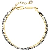 MEVECCO Bead Bracelet for Women Layered Stone Mixed Bracelets 18K Gold Plated Handmade Custom Beaded Charm Chain Bracelet Stack Jewelry Gifts