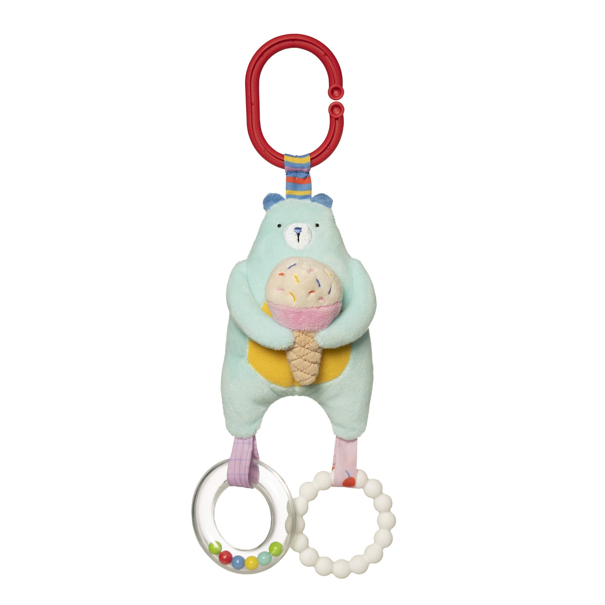 Manhattan Toy Cherry Blossom Days Baby Bear Travel Toy with Rattle Ring, Squeaker and Soft Silicone Teether, Multi