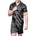Men's Satin Pajamas Short Button-Down Pj Set Sleepwear Loungewear
