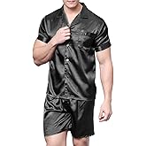 Sanraflic® Men's Satin Pajamas Short Button-Down Pj Set Sleepwear Loungewear