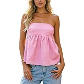 Women Strapless Peplum Top Y2k Floral Tube Tops Ruffle Hem Babydoll Summer Going Out Bandeau Top