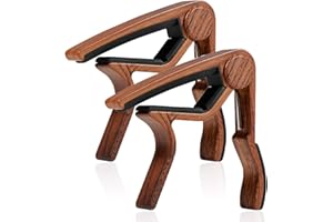 WINGO Wooden Guitar Capo, 6 String Acoustic Guitar & Electric Guitar Accessories -for Ukulele, Bass (Dark-wood color, 2 Pack)