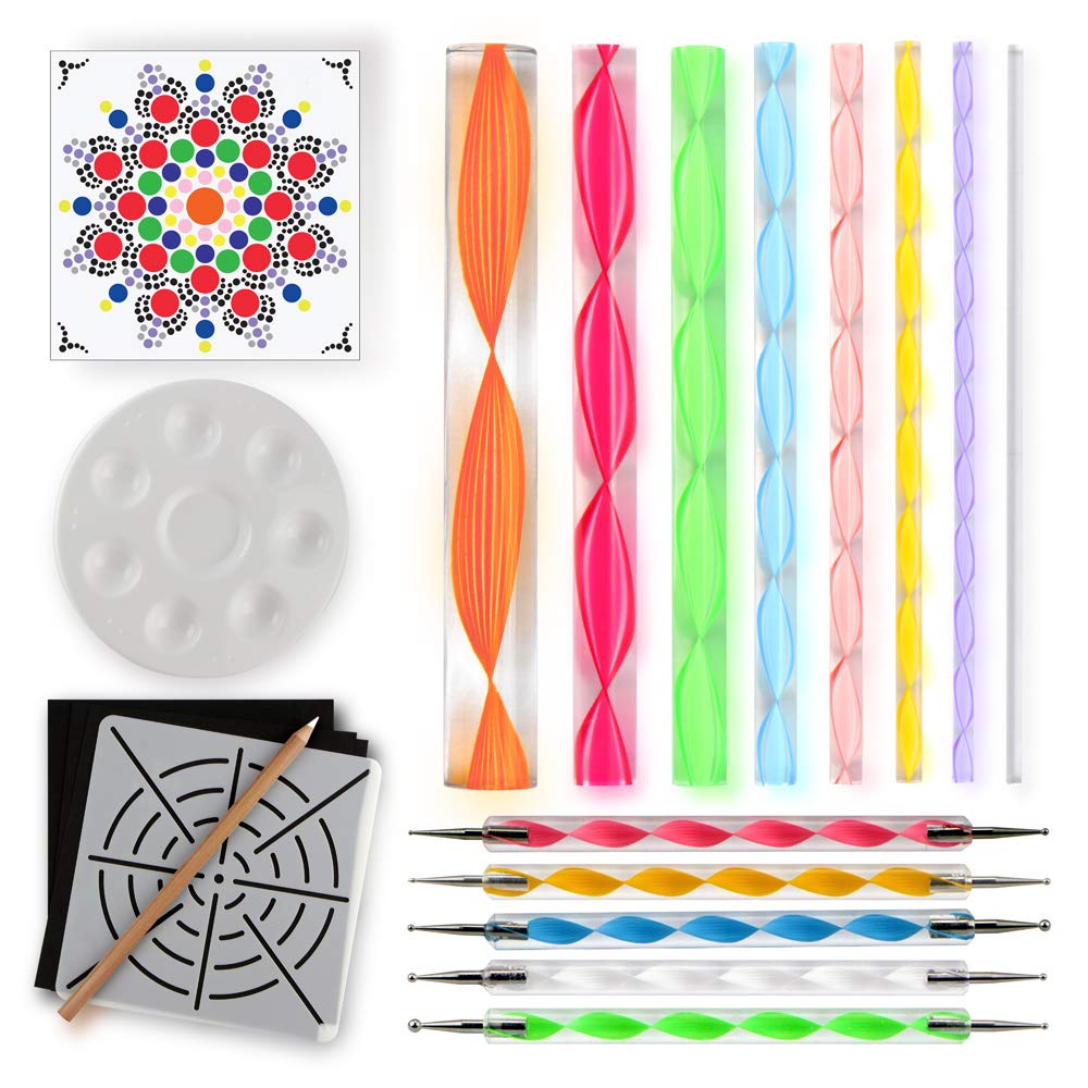 Mandala Dotting Tools for Painting Rocks Mandala Art Kit Dot Painting Tools, Stencil, White
