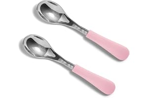 Avanchy Baby Spoons, Forks Stainless Steel and Silicone Set, Self Feeding Food Utensils, 4 Months Baby Led Weaning